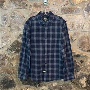 Woolrich Bluestone Size XL Long Sleeve Blue White Plaid Men’s 100% Cotton Shirt